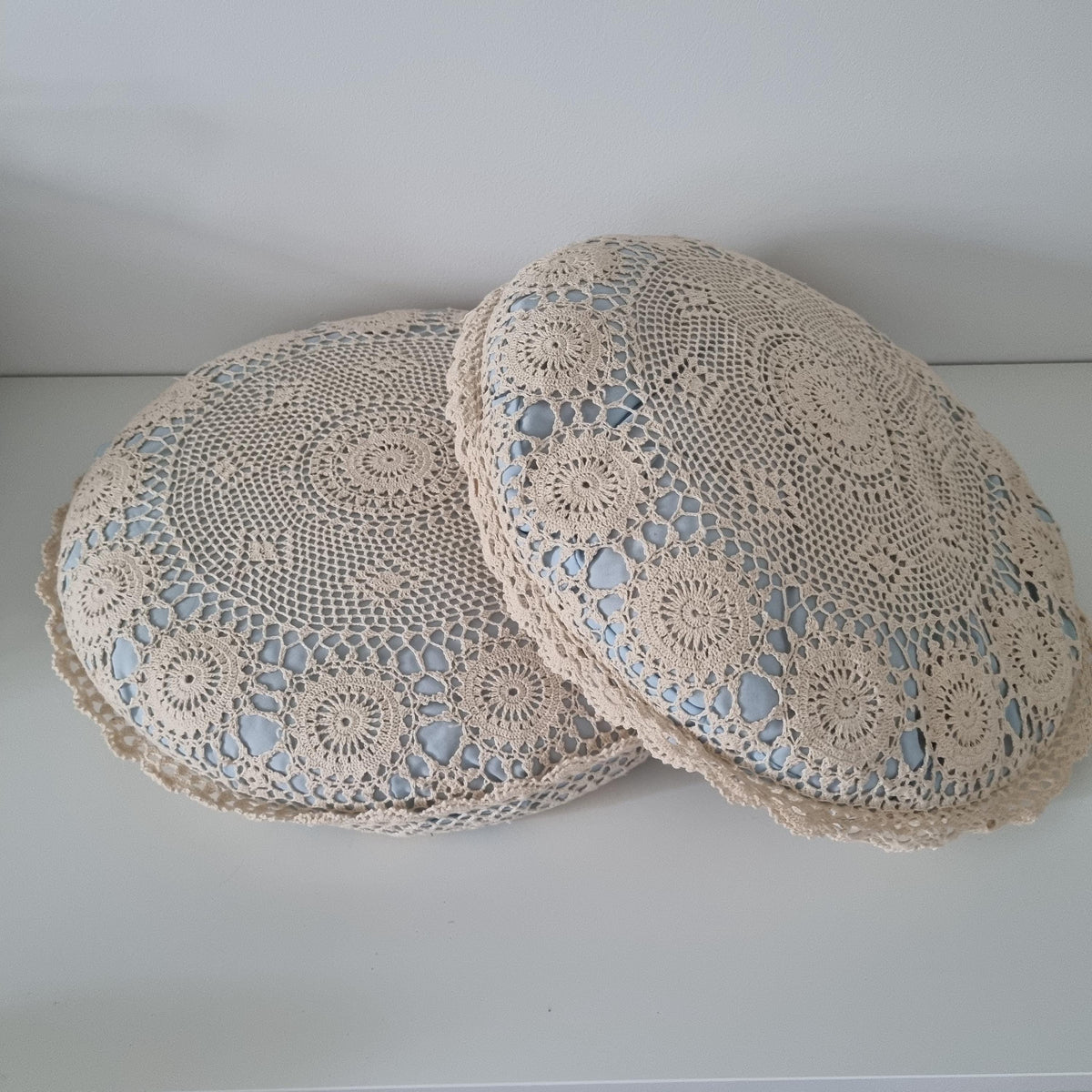 Crochet Lace Floral Cushion Pair, Romantic Farmhouse Shabby Chic Pillow