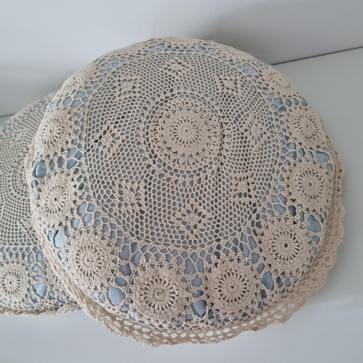 Crochet Lace Floral Cushion Pair, Romantic Farmhouse Shabby Chic Pillow