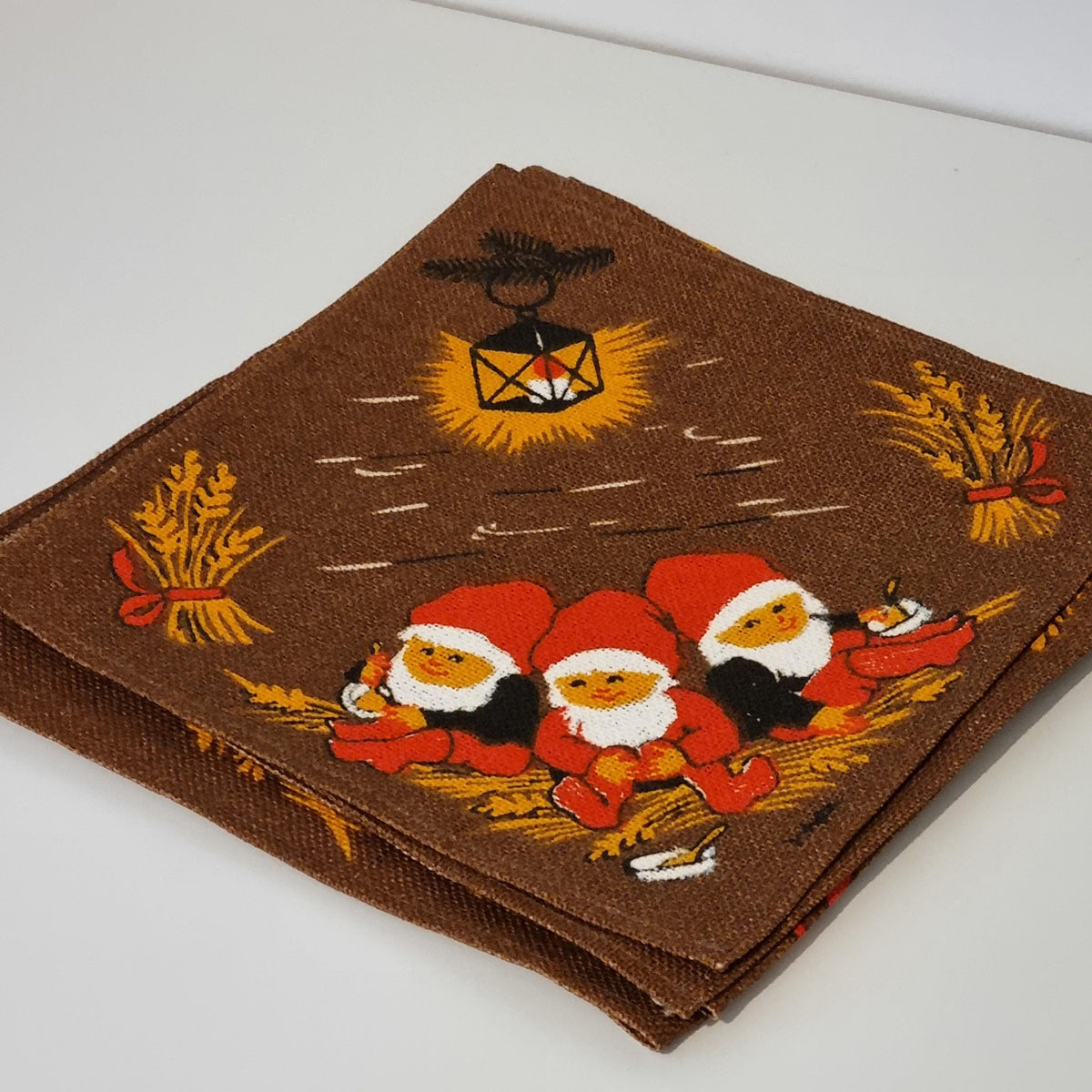 Vintage Scandinavian Christmas Tablecloth Set – Swedish Tomte Holiday Linen – 3 Piece Set