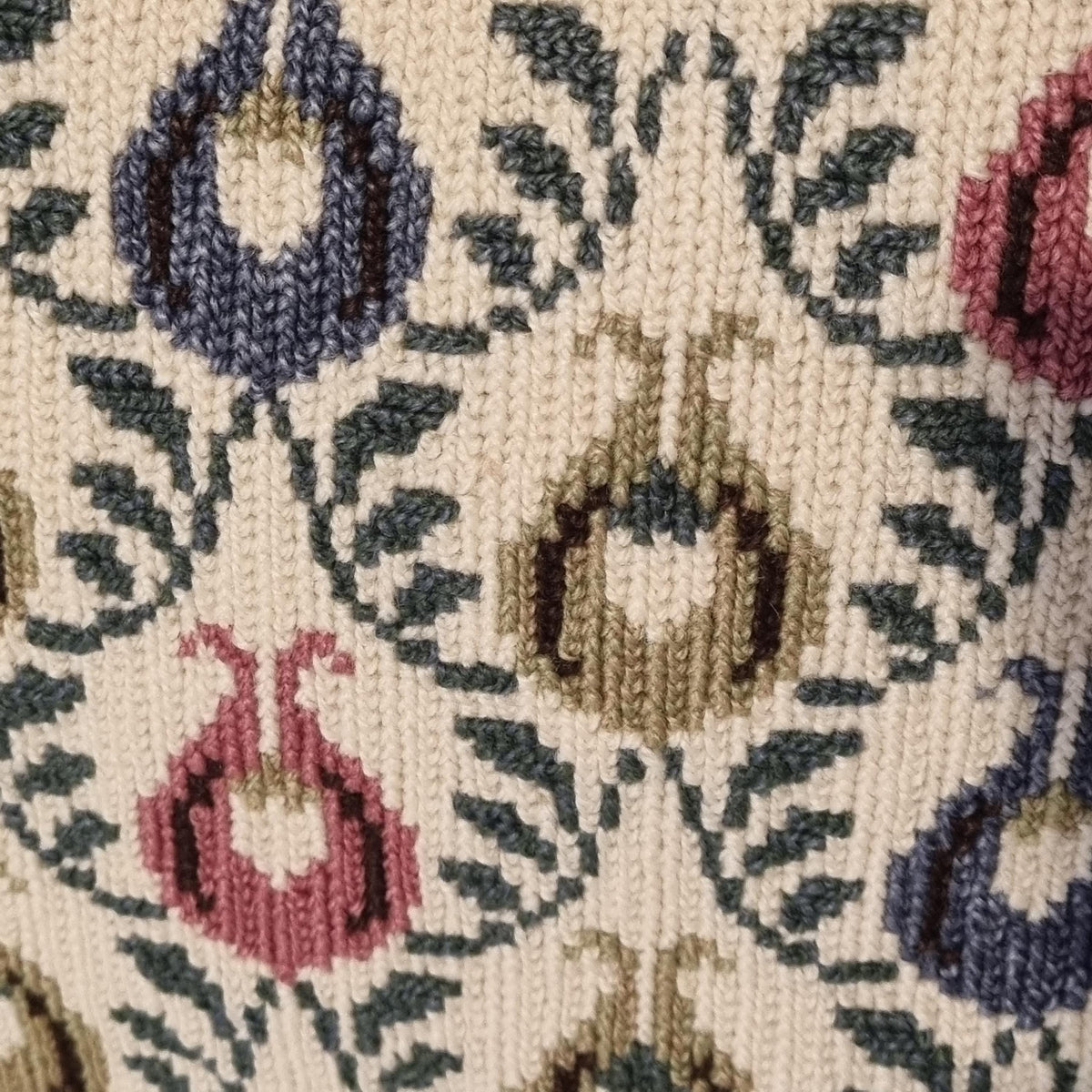 Vintage Scandinavian Hand Embroidered Pillow – Swedish Floral Needlepoint Cushion 40 × 40 cm