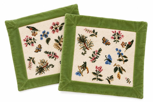 Vintage IKEA Butterfly Floral Pillow Covers Set – 1990s Swedish Cross Stitch Cushions, Green Cottagecore Scandinavian Decor