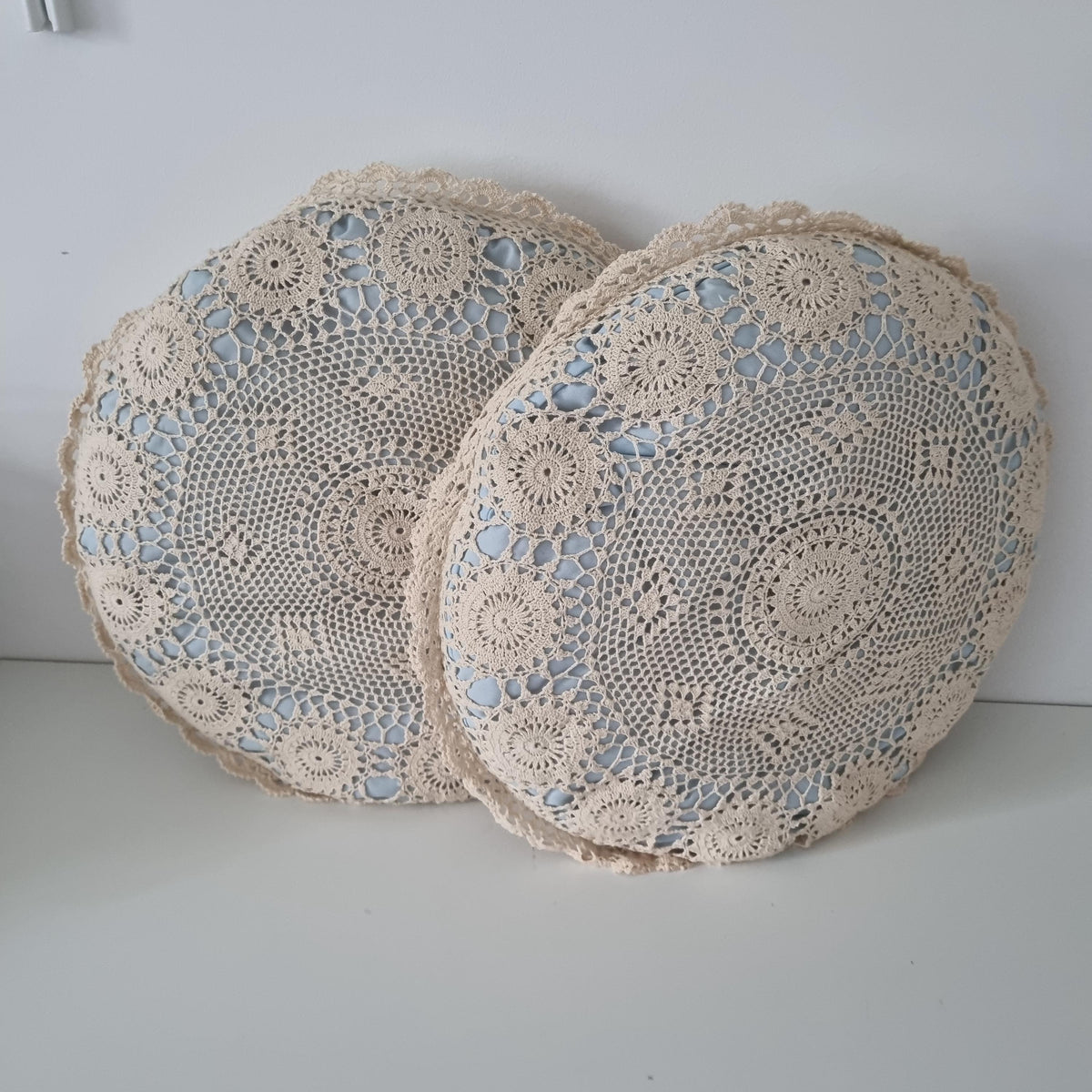 Crochet Lace Floral Cushion Pair, Romantic Farmhouse Shabby Chic Pillow