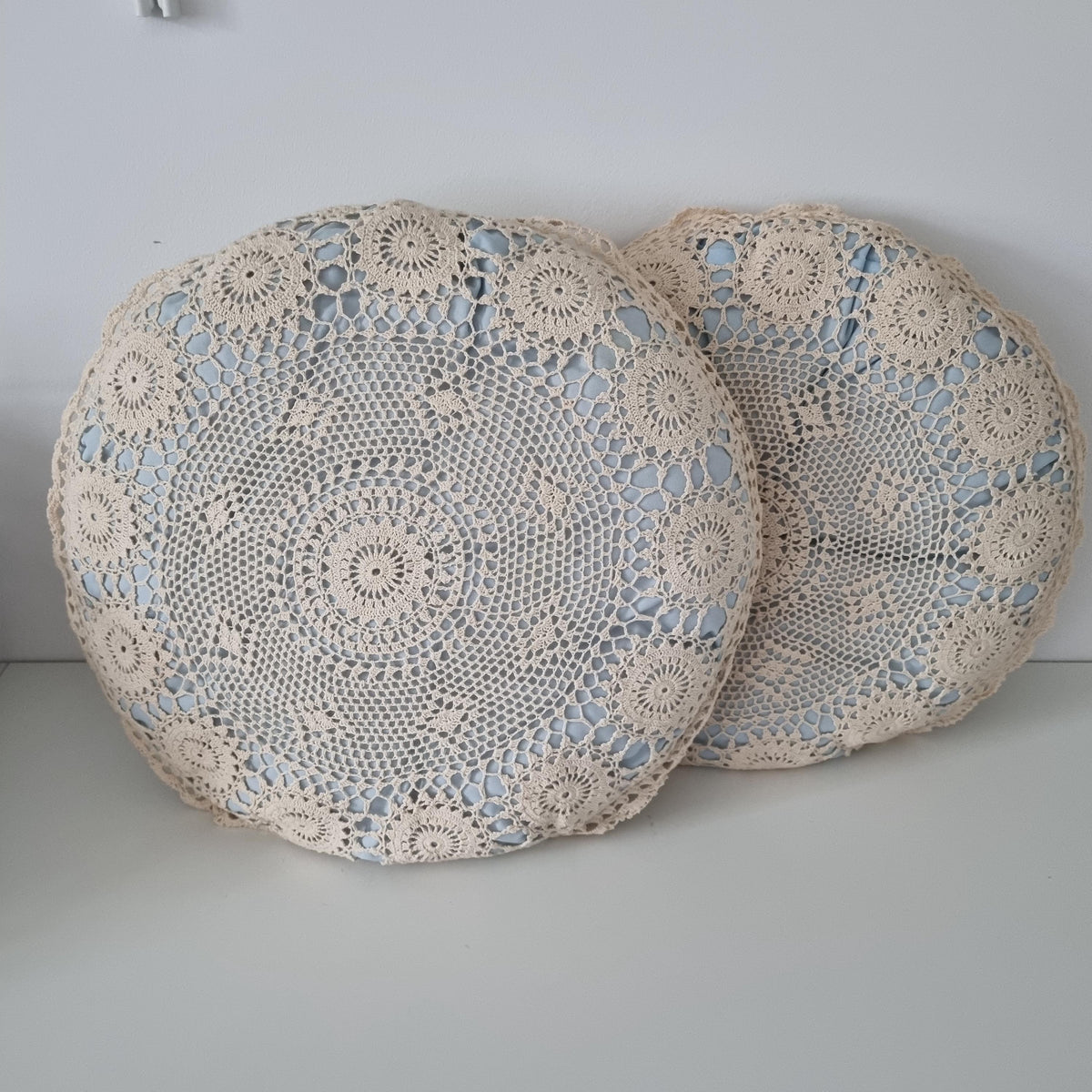 Crochet Lace Floral Cushion Pair, Romantic Farmhouse Shabby Chic Pillow
