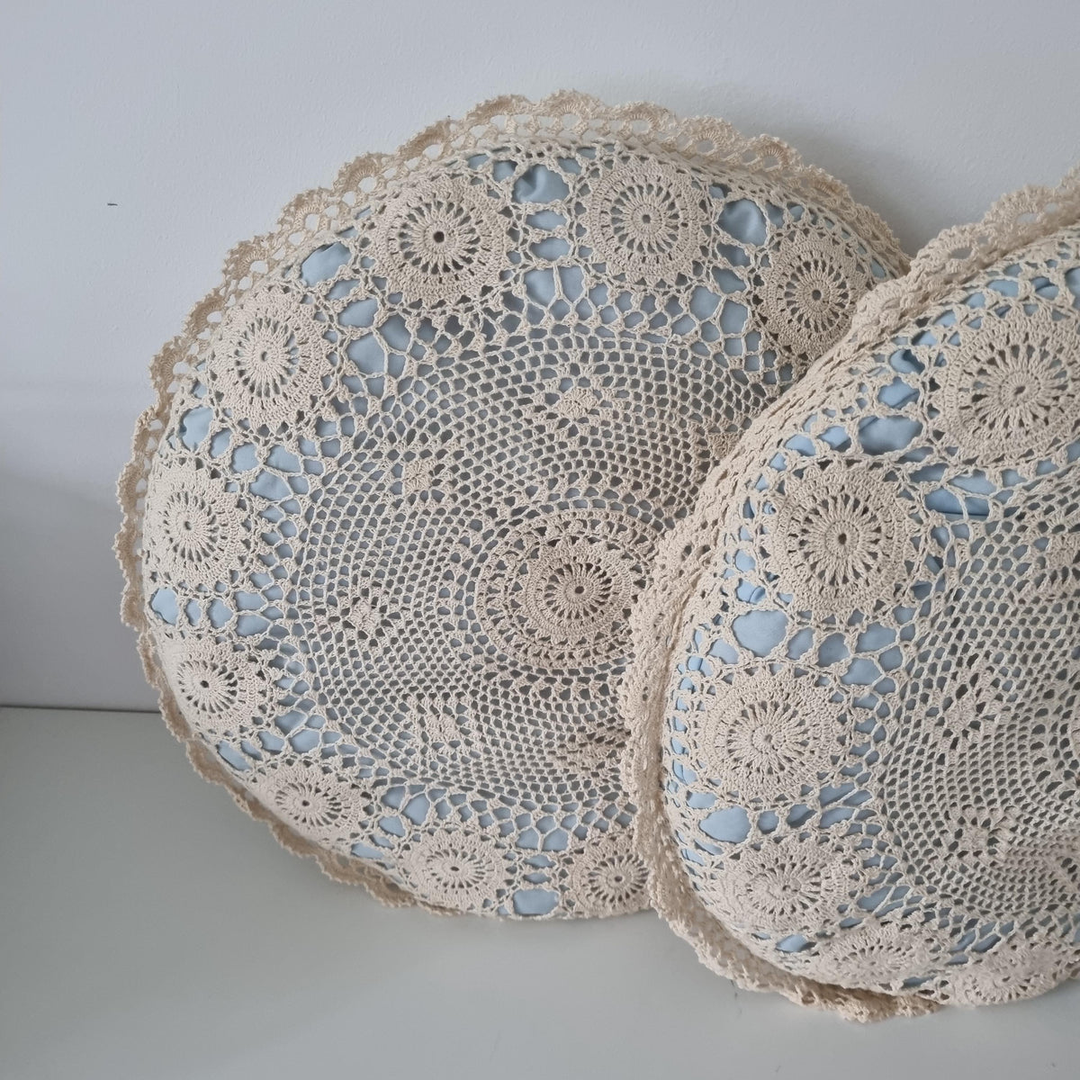 Crochet Lace Floral Cushion Pair, Romantic Farmhouse Shabby Chic Pillow