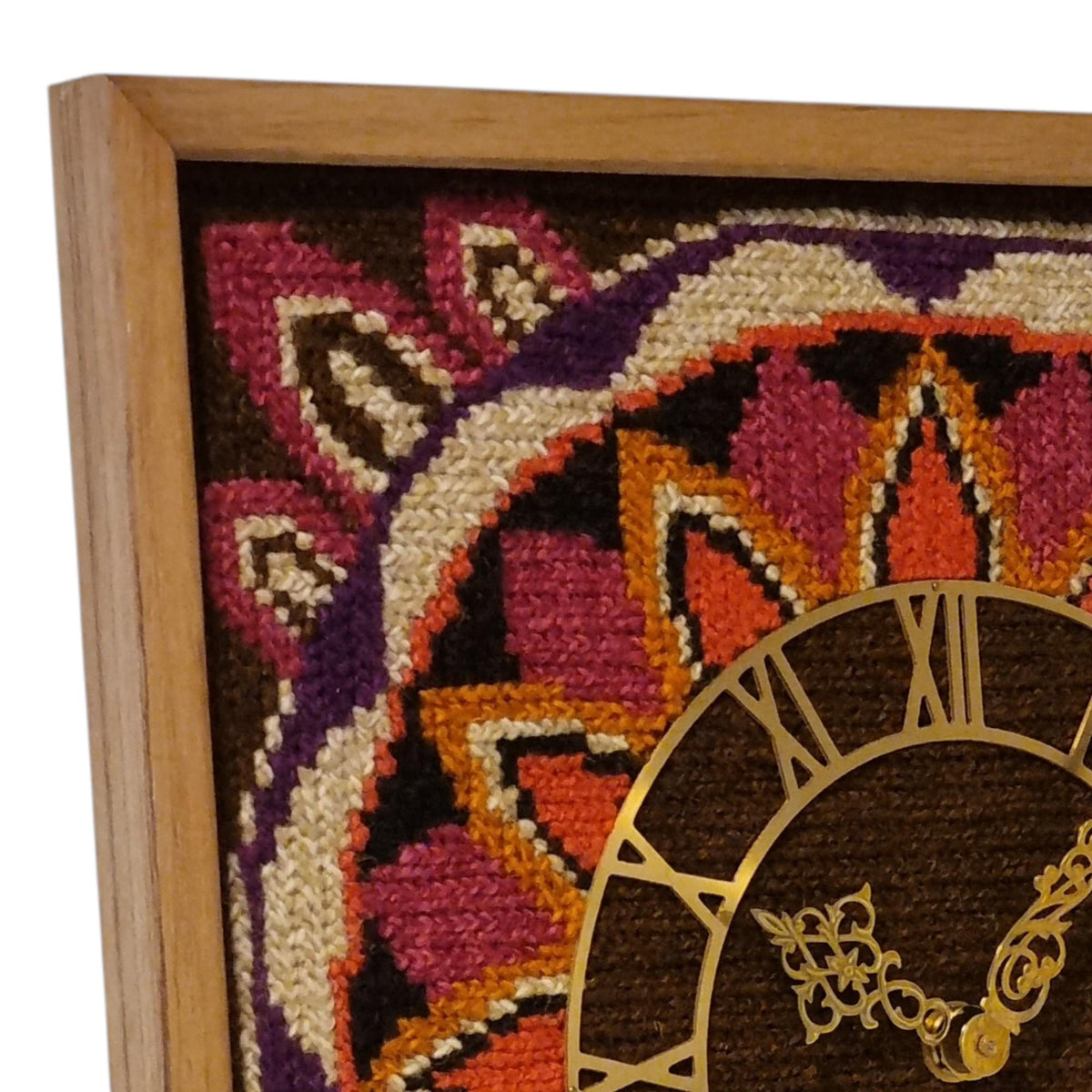 1960s Swedish Textile Wall Clock – Mid Century Needlepoint Clock – Scandinavian Fiber Art – Tvistsöm Teak Wall Decor