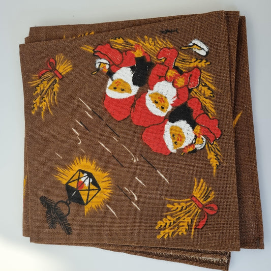 Vintage Scandinavian Christmas Tablecloth Set – Swedish Tomte Holiday Linen – 3 Piece Set