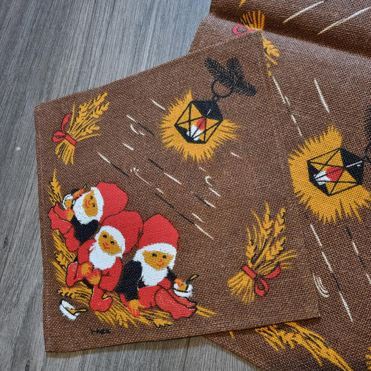 Vintage Scandinavian Christmas Tablecloth Set – Swedish Tomte Holiday Linen – 3 Piece Set