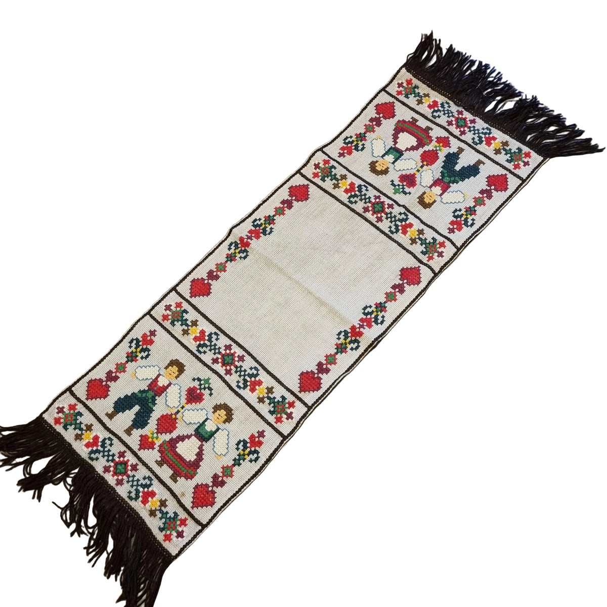 Vintage Scandinavian Embroidered Table Runner – Swedish Folk Art Textile 110 × 38 cm