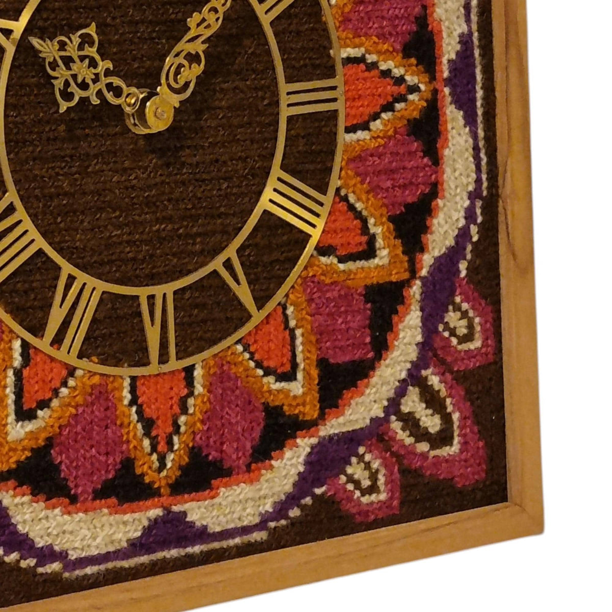1960s Swedish Textile Wall Clock – Mid Century Needlepoint Clock – Scandinavian Fiber Art – Tvistsöm Teak Wall Decor