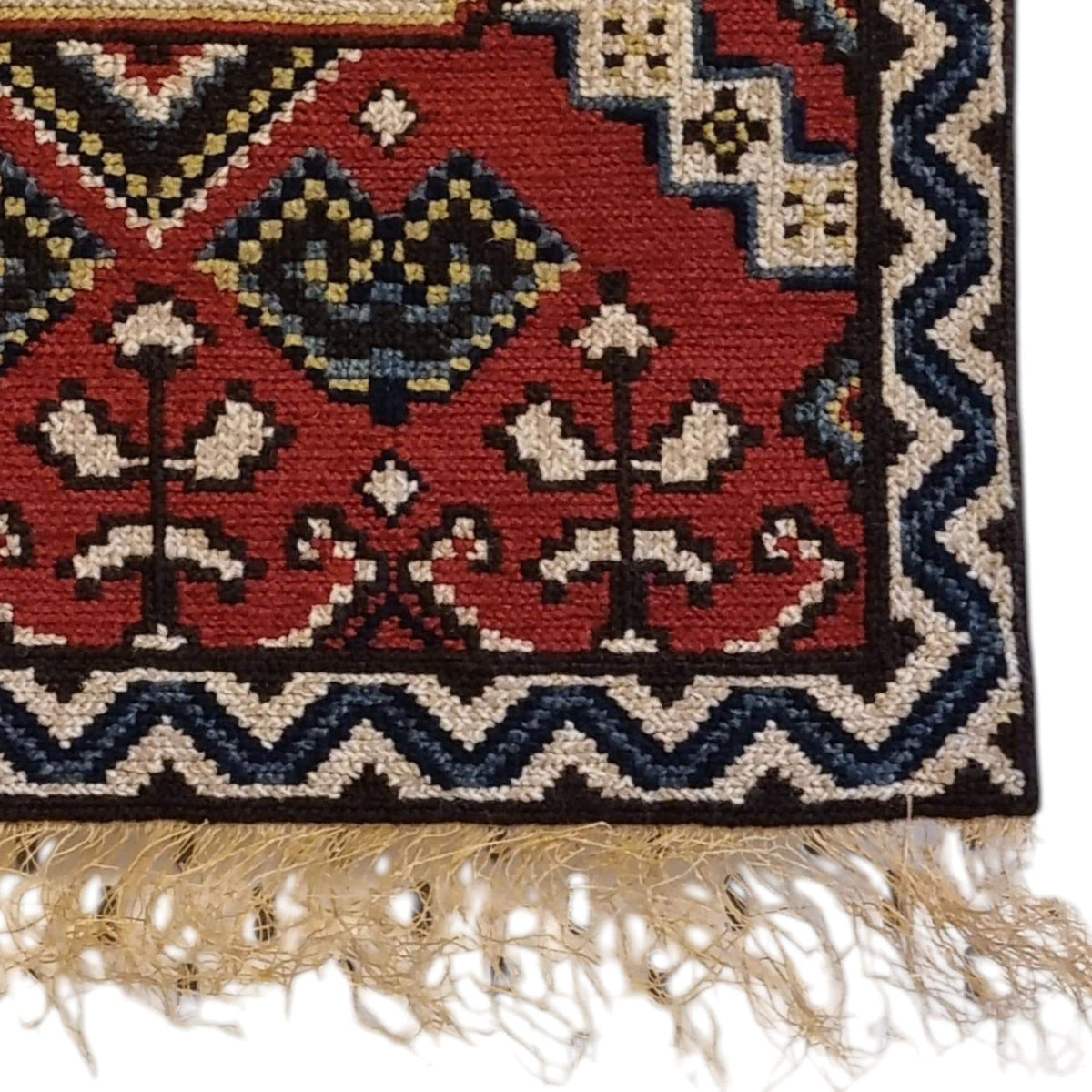 Red Winged Horse Needlepoint Wall Hanging – Swedish Folk Art Textile – Vintage Scandinavian Tvistsöm Tapestry with Metal Hanger