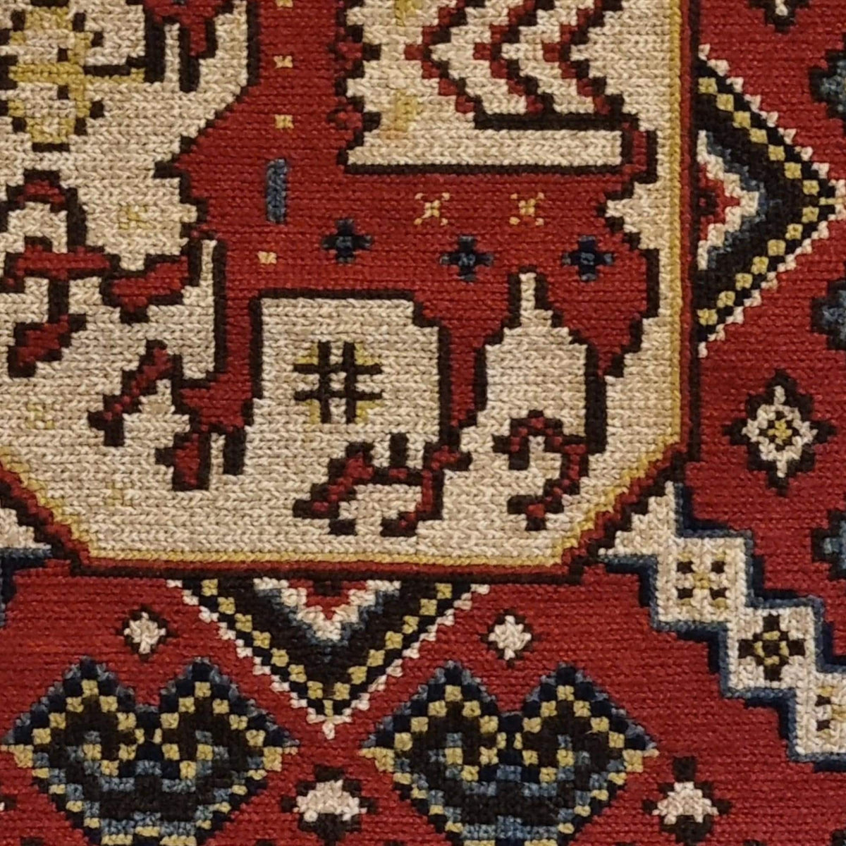 Red Winged Horse Needlepoint Wall Hanging – Swedish Folk Art Textile – Vintage Scandinavian Tvistsöm Tapestry with Metal Hanger