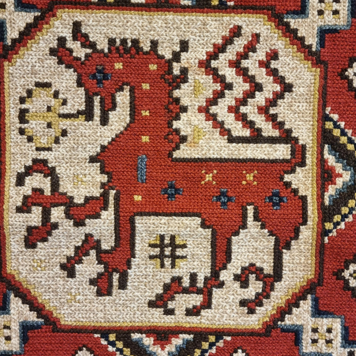Red Winged Horse Needlepoint Wall Hanging – Swedish Folk Art Textile – Vintage Scandinavian Tvistsöm Tapestry with Metal Hanger