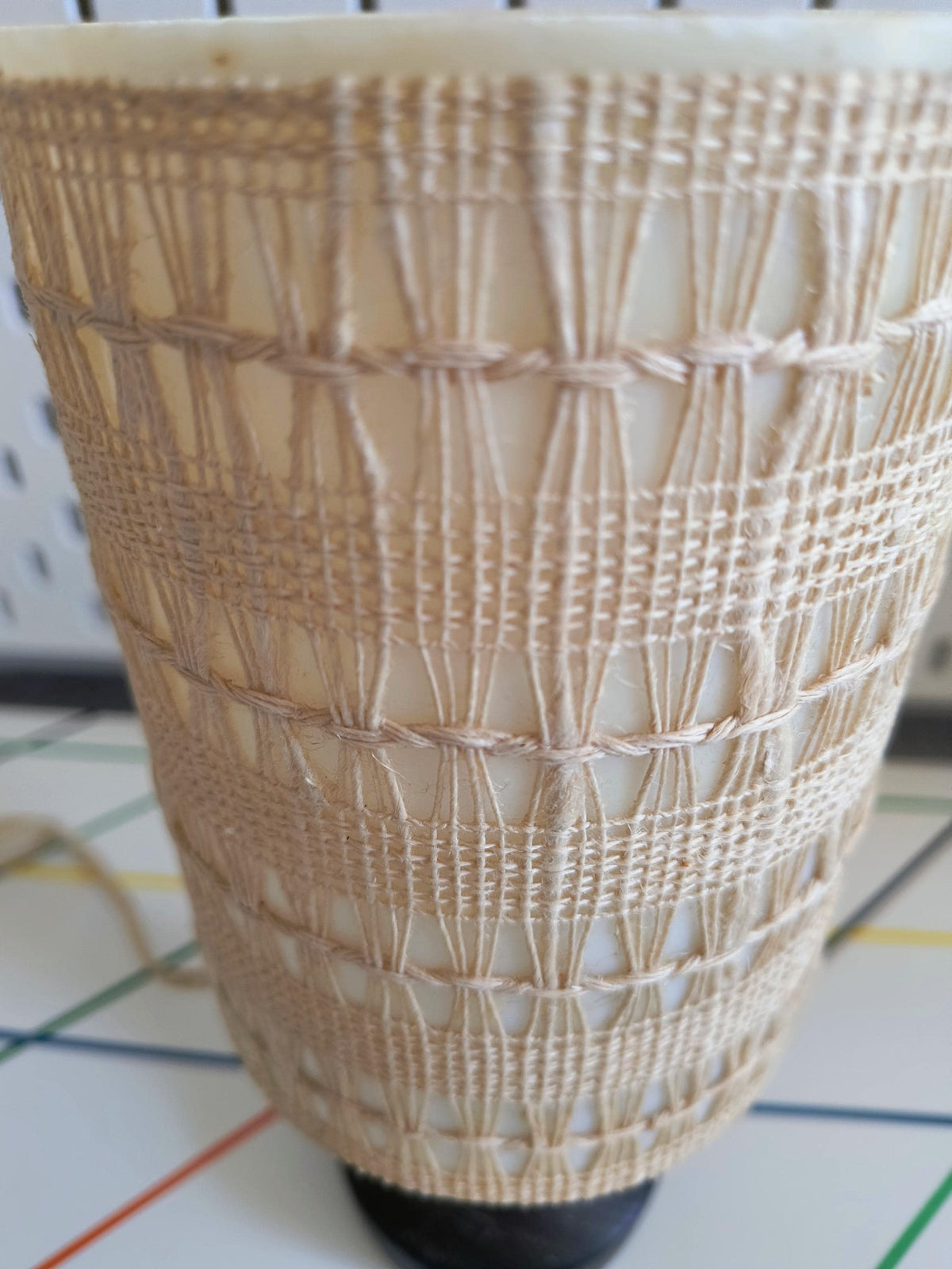Swedish Pine Table Lamp, Original Beige Striped Textile Shade, Scandinavian Vintage – view 12