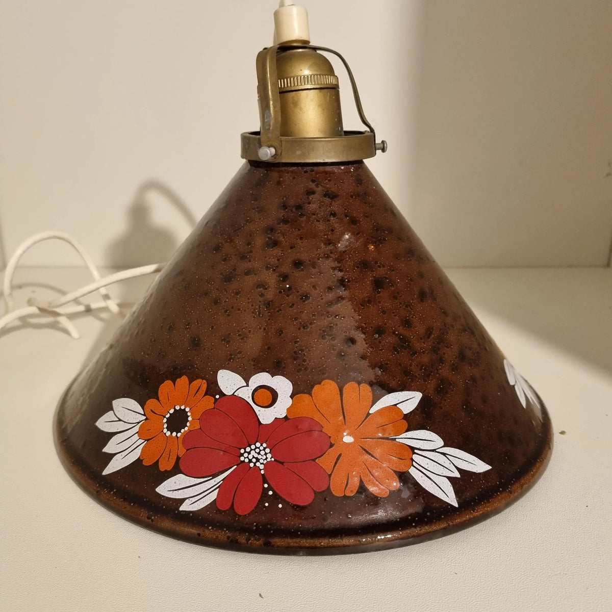 Vintage Enamel Hanging Lamp: Scandinavian Floral Pendant Light — vintage Scandinavian mid-century lamp, handmade in Sweden (view 5)