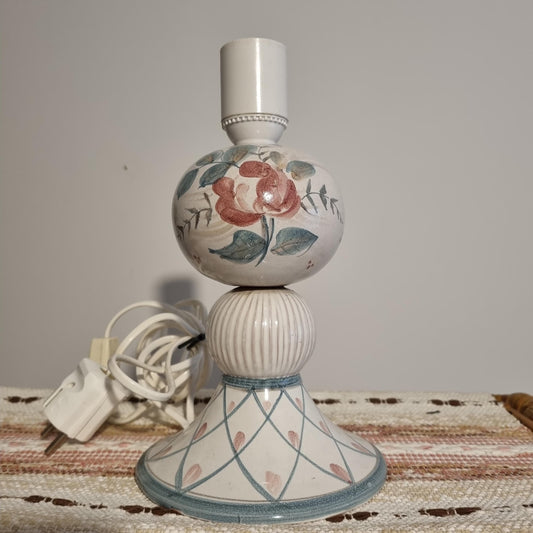 Hand-Painted Swedish Ceramic Table Lamp – Folk Art Style, Vintage Scandinavian Pottery with floral and geometric design