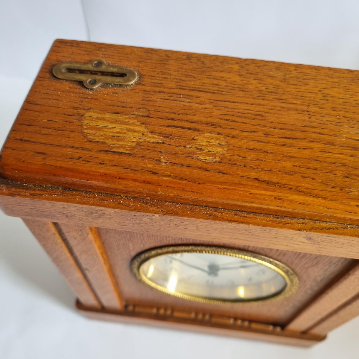 Vintage Oak & Brass Money Box Alarm Clock: 1930s Swedish Bank Collectible (Not W — Swedish wall clock, Scandinavian design (view 4)