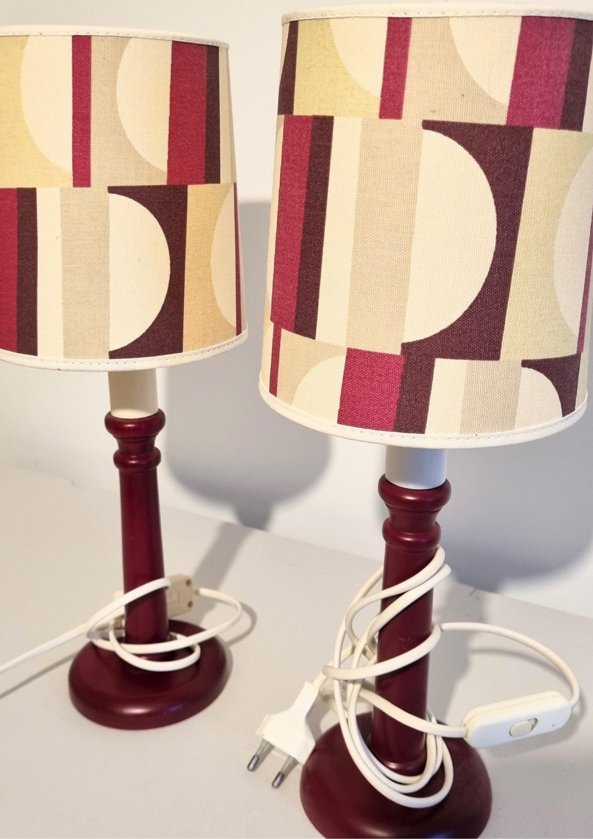 Mid-Century Modern Table Lamps – Cherry Beech with Original Retro Shades, 1970s  — vintage Scandinavian mid-century lamp, handmade in Sweden (view 6)