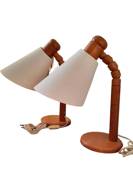 Pair of Vintage SOLBACKEN Pine Table Lamps – Mid-Century Scandinavian Bedside Lights with timeless charm and authentic vintage appeal