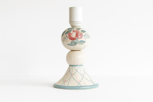Hand-Painted Swedish Ceramic Table Lamp – Folk Art Style, Vintage Scandinavian Pottery with floral and geometric patterns