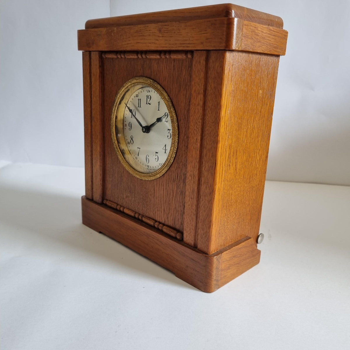 Vintage Oak & Brass Money Box Alarm Clock: 1930s Swedish Bank Collectible (Not W — Swedish wall clock, Scandinavian design (view 5)