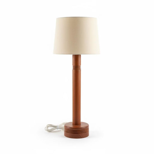 Vintage 1960s Teak Table Lamp with Original Shade – Mid-Century Scandinavian Minimalism, authentic vintage, timeless charm.