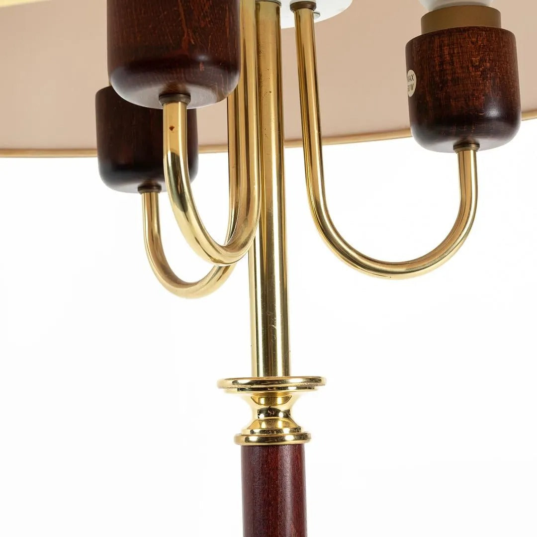 Vintage NAFA Sweden Floor Lamp – 3-Arm Mid-Century Modern, Wood & Brass, c. 1970 — vintage Scandinavian mid-century lamp, handmade in Sweden (view 5)