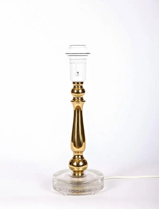Mid-Century Brass & Glass Table Lamp – Falkenbergs Belysning, Swedish Modern Design with clear glass base and polished brass body.