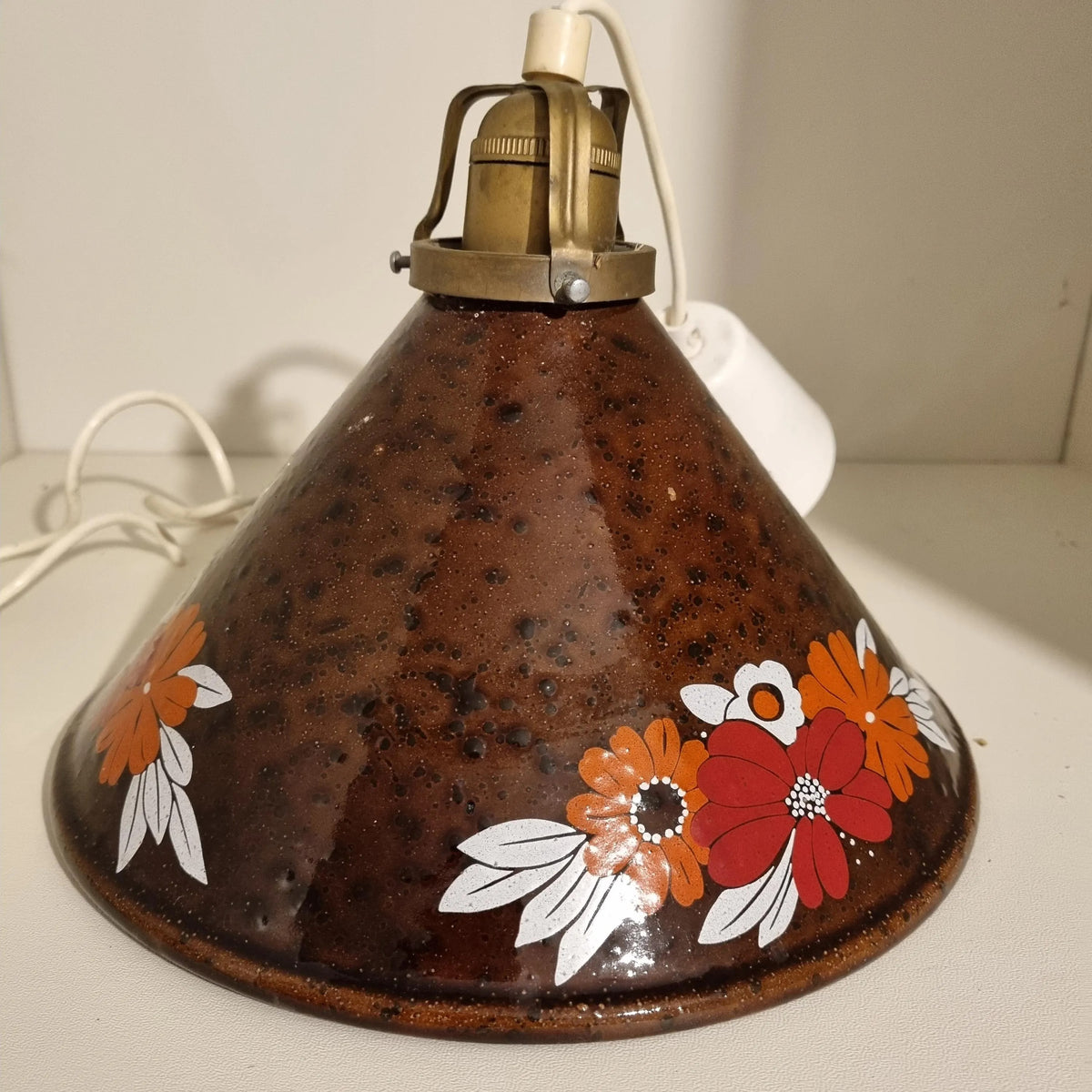 Vintage Enamel Hanging Lamp: Scandinavian Floral Pendant Light — vintage Scandinavian mid-century lamp, handmade in Sweden (view 4)