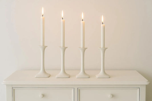 Vintage Porcelain Taper Candle Holder Set - Scandinavian Wabi Sabi Decor with authentic vintage charm and timeless elegance.