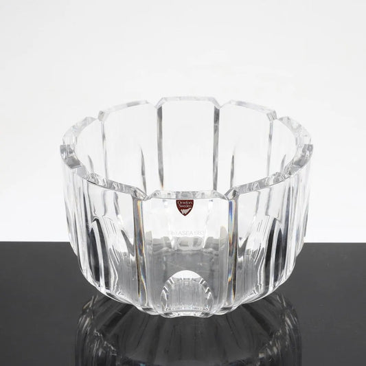 Signed Gunnar Cyrén Orrefors Crystal Bowl: ASEA 100 Year Limited Edition Art Glass with distinctive faceted design on black surface