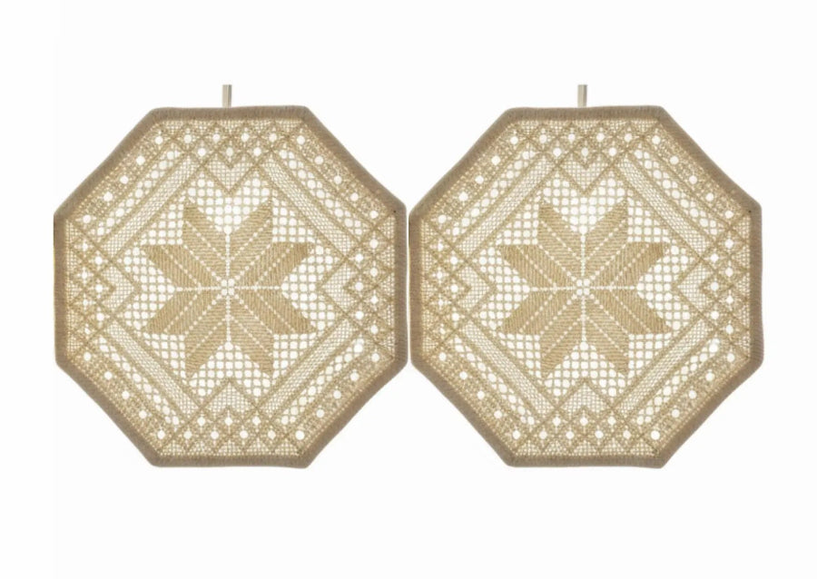 Vintage Swedish Crochet Pendant Lamps – Boho Lace Ceiling Lights, Set of 2 with timeless charm, authentic vintage Scandinavian decor.