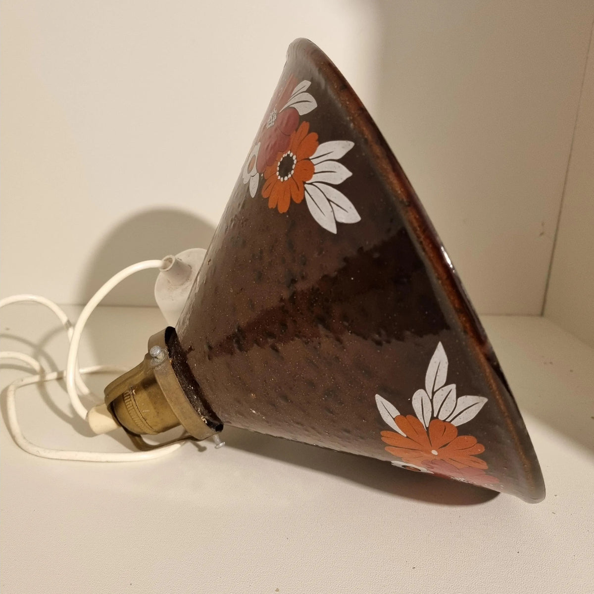 Vintage Enamel Hanging Lamp: Scandinavian Floral Pendant Light — vintage Scandinavian mid-century lamp, handmade in Sweden (view 6)
