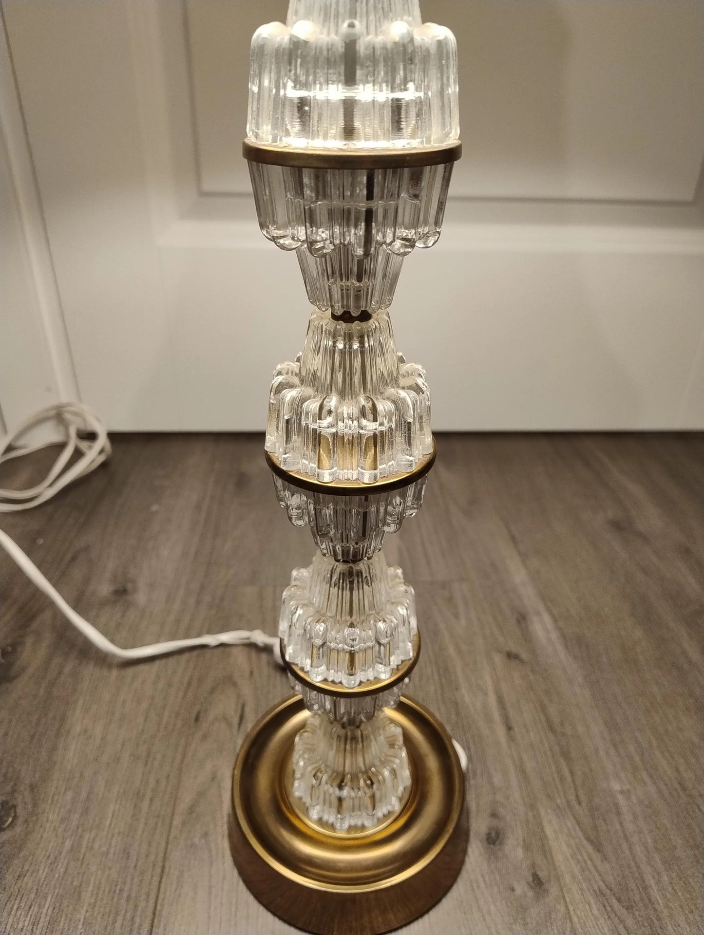 Signed Carl Fagerlund Table Lamp Pair – Orrefors Crystal & Brass, Original Shades, Swedish Mid-Century (1960s), Timeless Charm