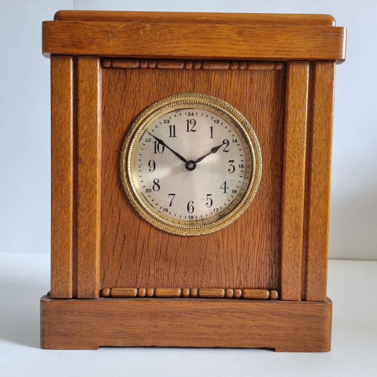 Vintage Oak & Brass Money Box Alarm Clock: 1930s Swedish Bank Collectible (Not W — Swedish wall clock, Scandinavian design (view 2)