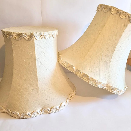 Vintage Cream Lampshade Pair: Oversized Retro Shades, Unused, authentic vintage mid-century modern with timeless charm