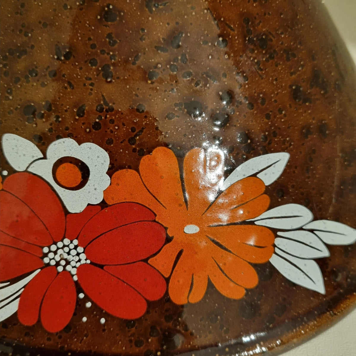 Vintage Enamel Hanging Lamp: Scandinavian Floral Pendant Light — vintage Scandinavian mid-century lamp, handmade in Sweden (view 10)