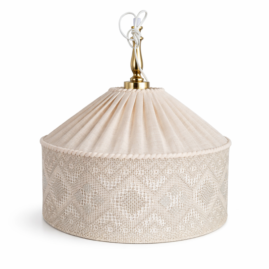 Mid-Century Modern Pendant Lamp – Pleated Linen and Lace, Sweden