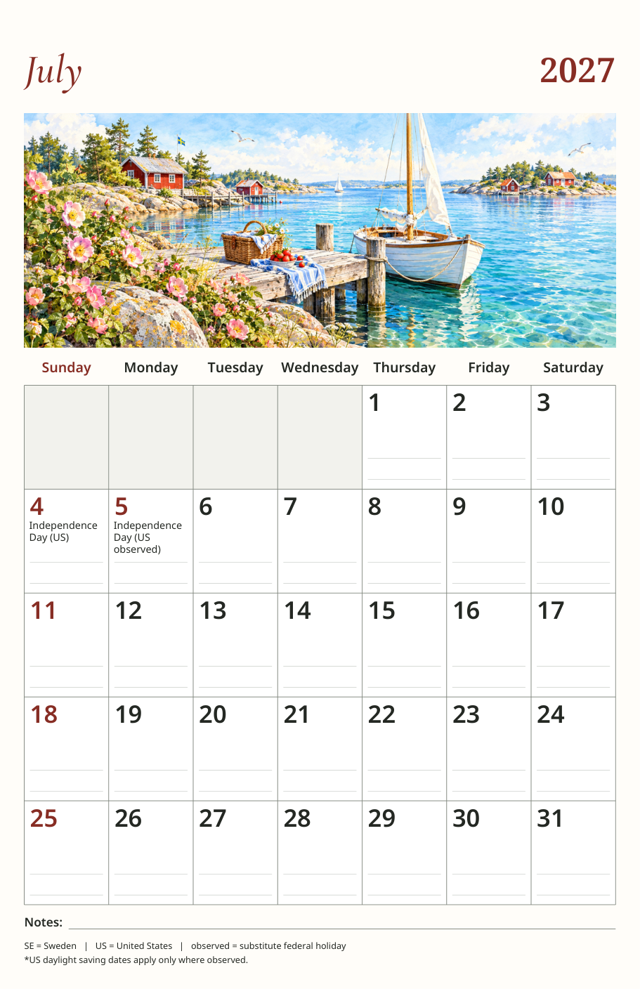 2027 Scandinavian Calendar preview