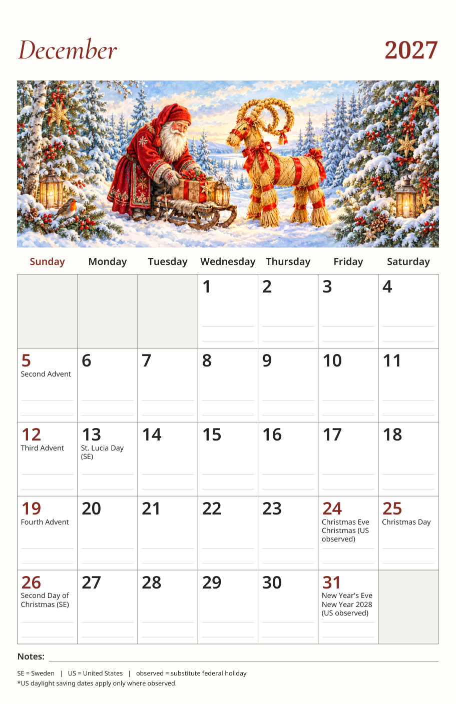 2027 Scandinavian Calendar preview page