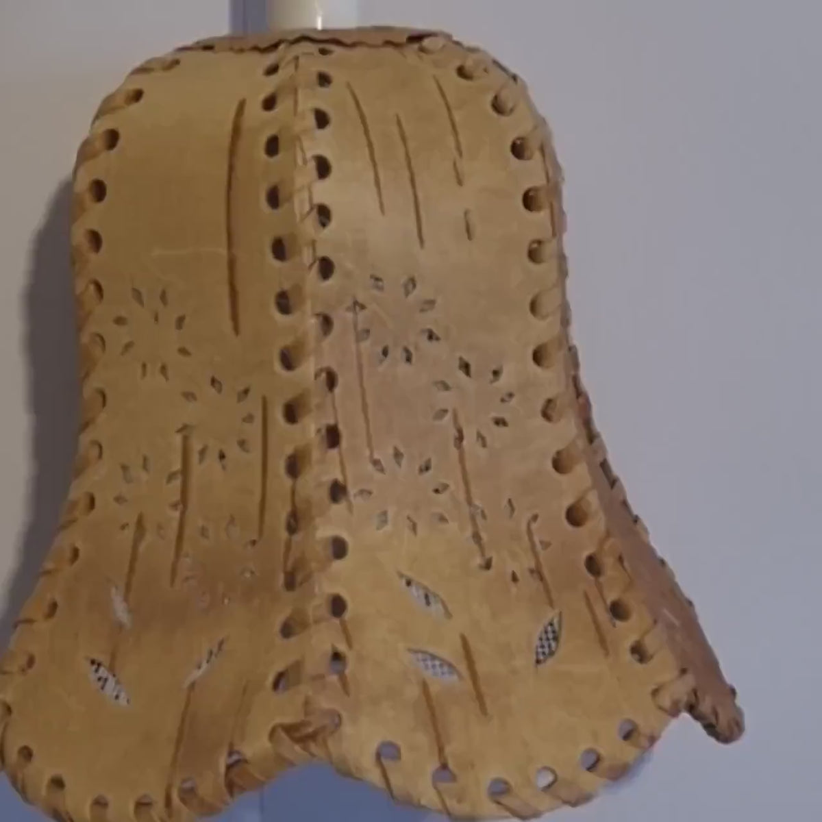 Hand-carved woven birch bark pendant light, Scandinavian hanging lamp – video