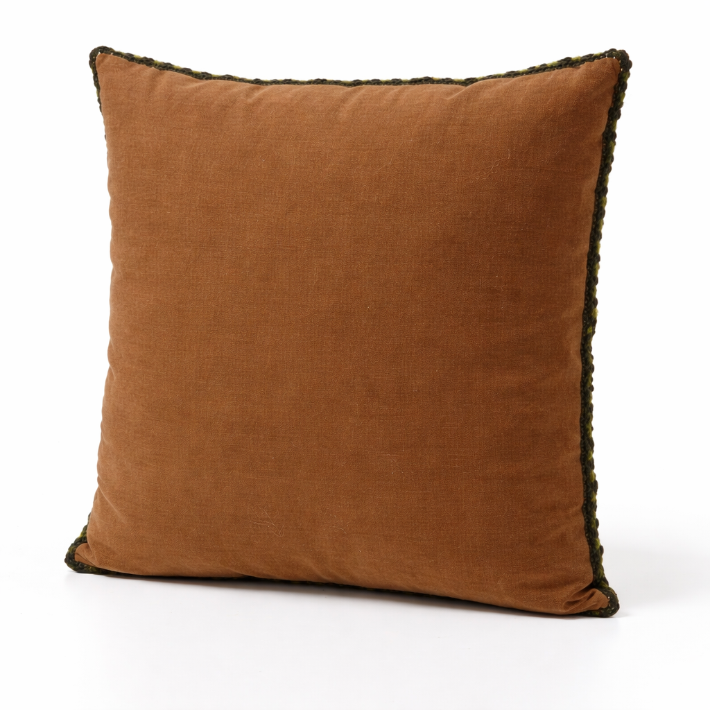 1970s Vintage Needlepoint Cushion – Geometric Orange Floral Pattern