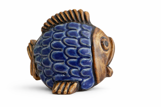 Vintage Stoneware Fish by EGO Stengods – Willi Fischer, Sweden – Scandinavian Vintage Pottery Decor in blue and brown stoneware